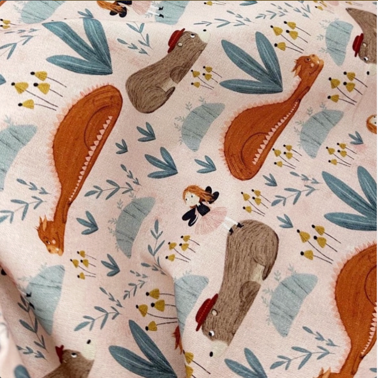 Fairy and Dragon Woven Cotton Fabric