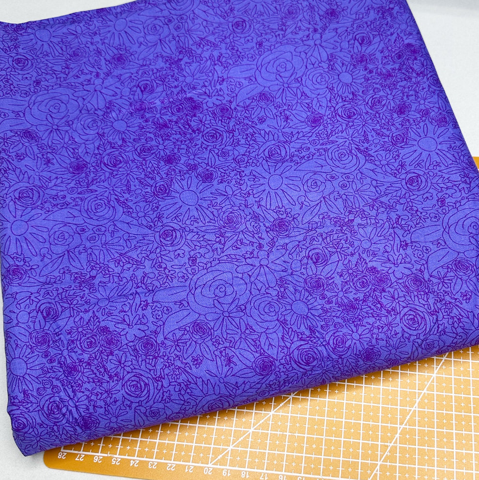 Purple Floral Print Woven Fabric