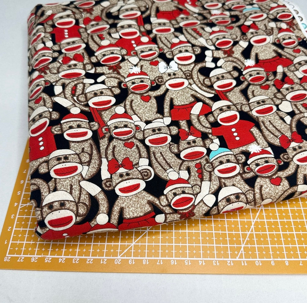 Sock Monkey Print Woven Fabric