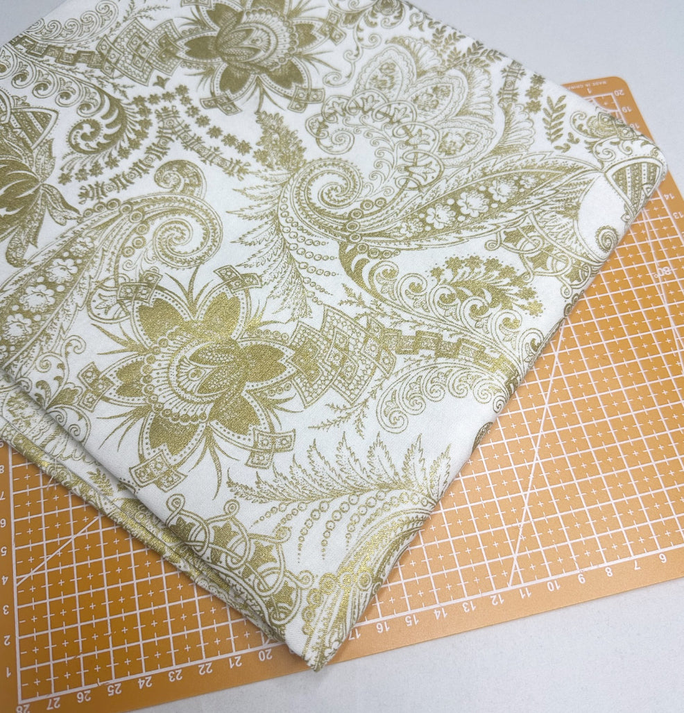 Gold Paisley Print Woven Fabric