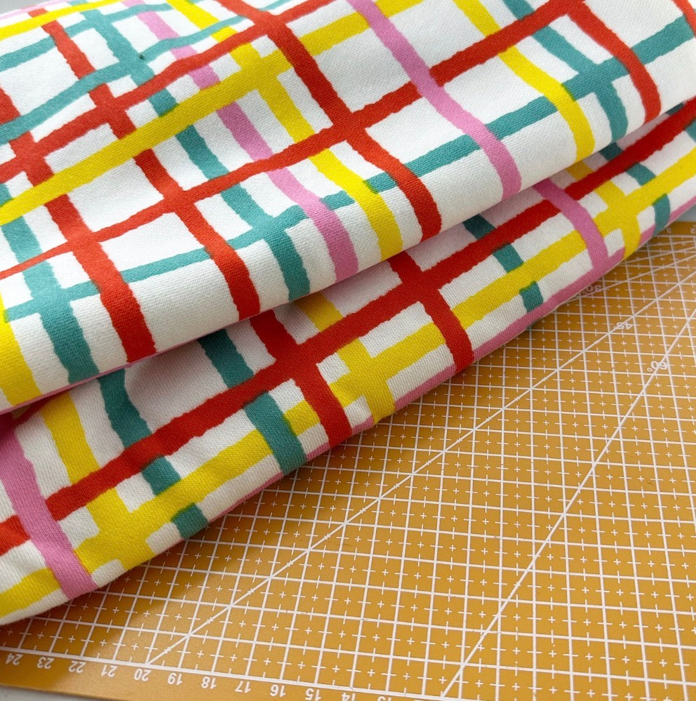 Colorful Plaid French Terry Cotton Stretch