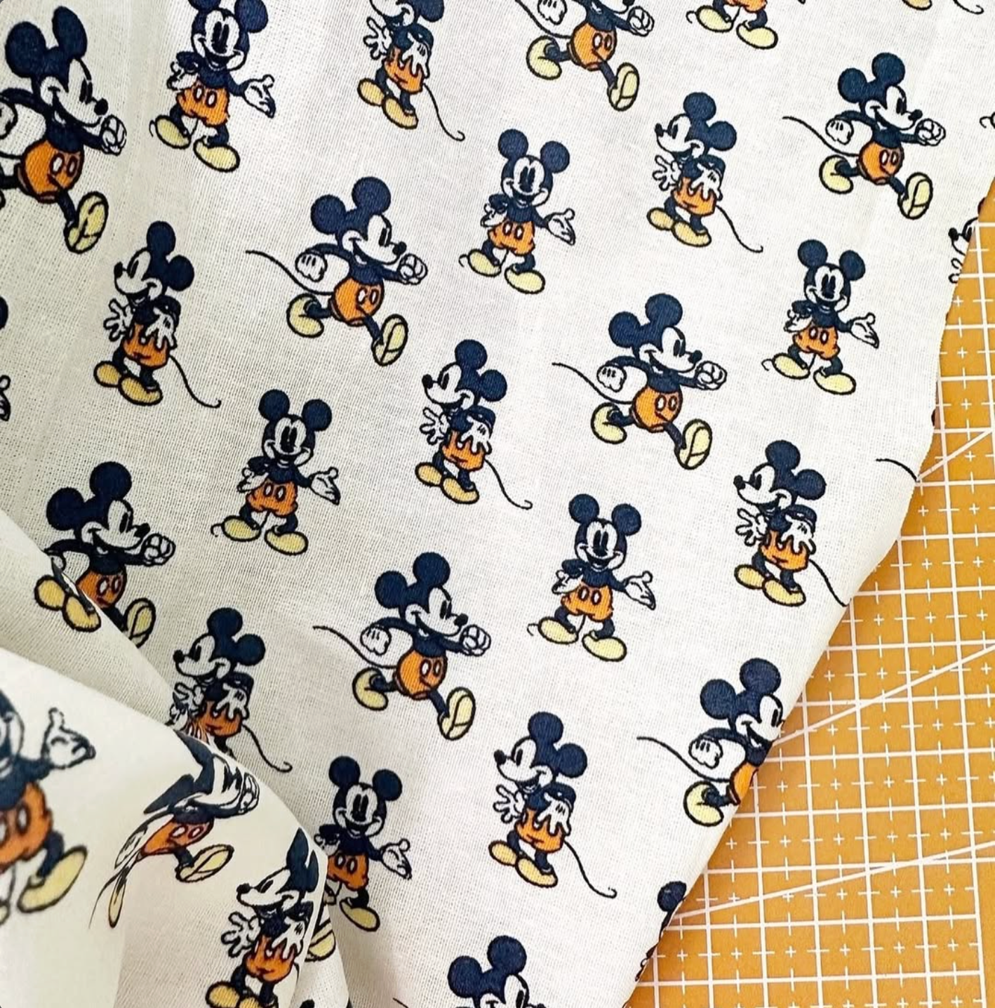 Classic Mickey Off White Print Woven Cotton Fabric