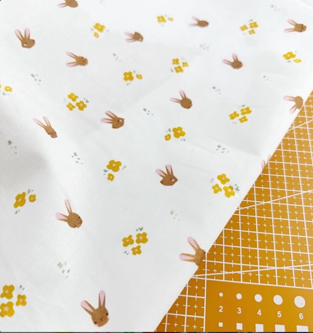 Bunny Flower Print Woven Fabric